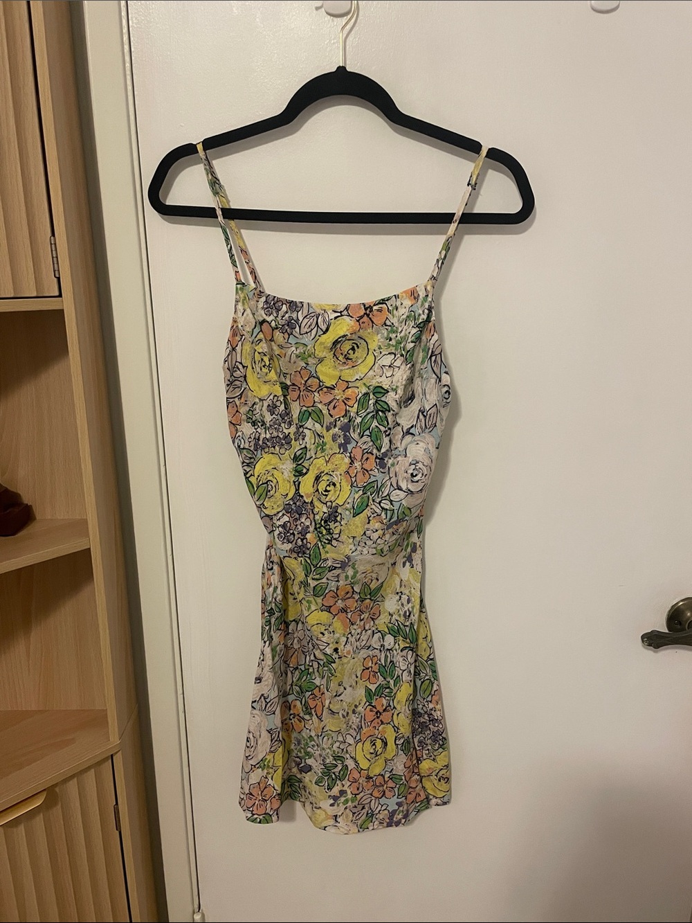 Skylar + Madison Floral Spaghetti-Strap Mini Dress in Yellow and Multicolor